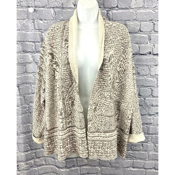 J. Jill Sweaters - J. Jill Pure Jill  Birch Bark Print Beige Open Front Cardigan Sweater Large